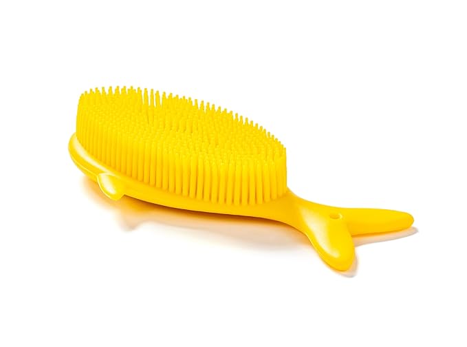 Premium Sensory Brush for Kids or Autism,Soft Silicone Body Scrubber,2 in 1 Sensory Room Occupational Therapy Sensory Brushes,Silicone Loofah,Pet Shower Brush Bath Brush Shampoo Brush(Whale-Yellow)