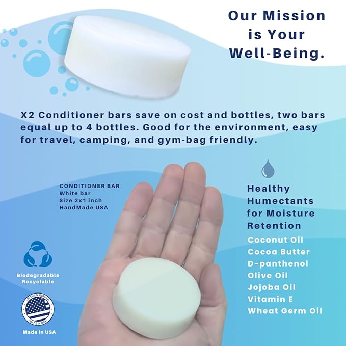 Spiraleaf Solid Conditioner Bars x2 – UNSCENTED Conditioner Bars, All Hair Types, Rich Nourishing Oils, Fragrance-Free, Dye-Free, Concentrated Formula, Crafted in the USA