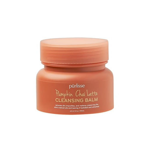 pūrlisse Pumpkin Chai Latte Cleansing Balm - Hydrating Facial Cleanser Enriched with Pumpkin, Chai & Soy Milk - Makeup Remover Balm & Gentle Face Wash for Women & Men (3.4 oz)