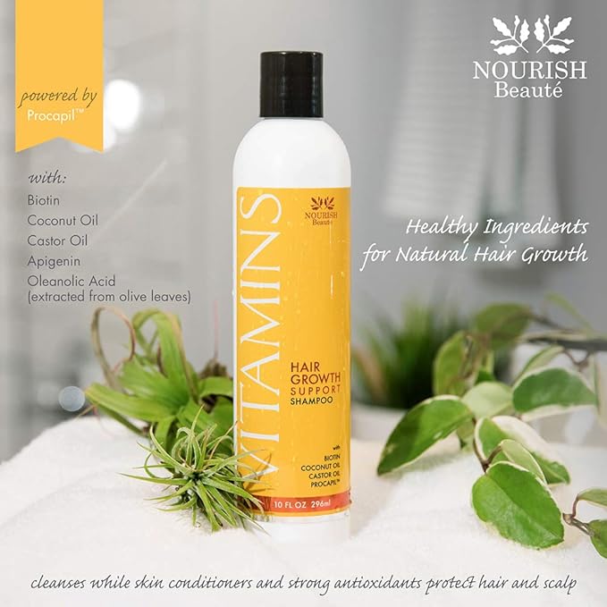 Nourish Beaute Vitamins Shampoo for Hair Loss that Promotes Hair Regrowth, Volume and Thickening with Biotin, DHT Blockers, Antioxidants, Oils and Extracts, For Men and Women, 1 Pack, 10 Ounces