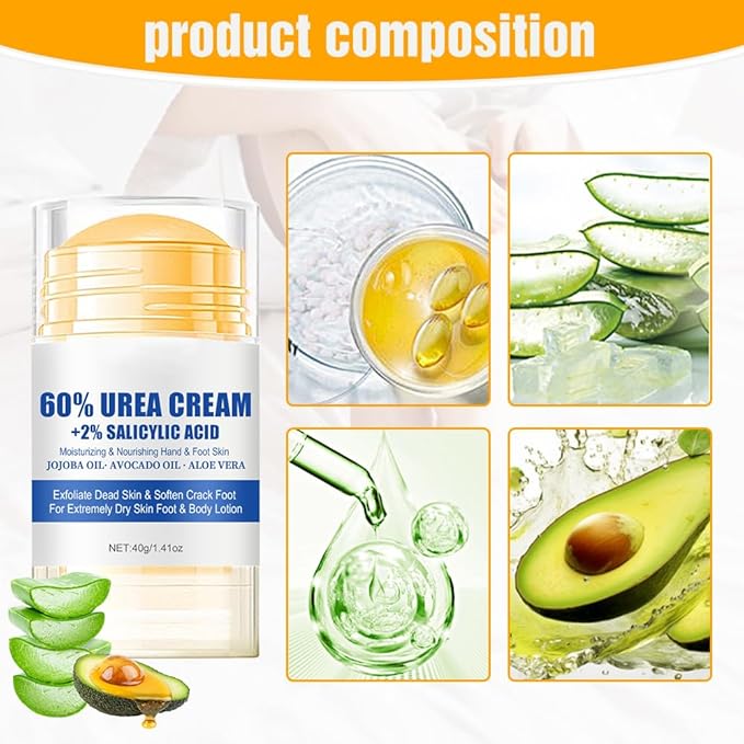 60% Urea Hydrating and Anti-Cracking Foot Cream, Moisturising and Relieves Cracking and Dryness Foot Cream for Cracked Heels,Hands,Knees,Exfoliating Moisturizer (White*2, one size)