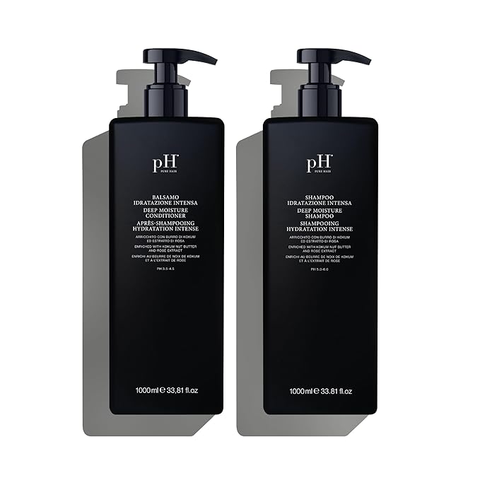 pH PURE HAIR Deep Moisture Shampoo & Conditioner Set - Moisturizing Formula For Dry Damaged Hair - Enriched with Kokum Nut Butter and Rose Extract 33.8 Oz (Pack of 2)