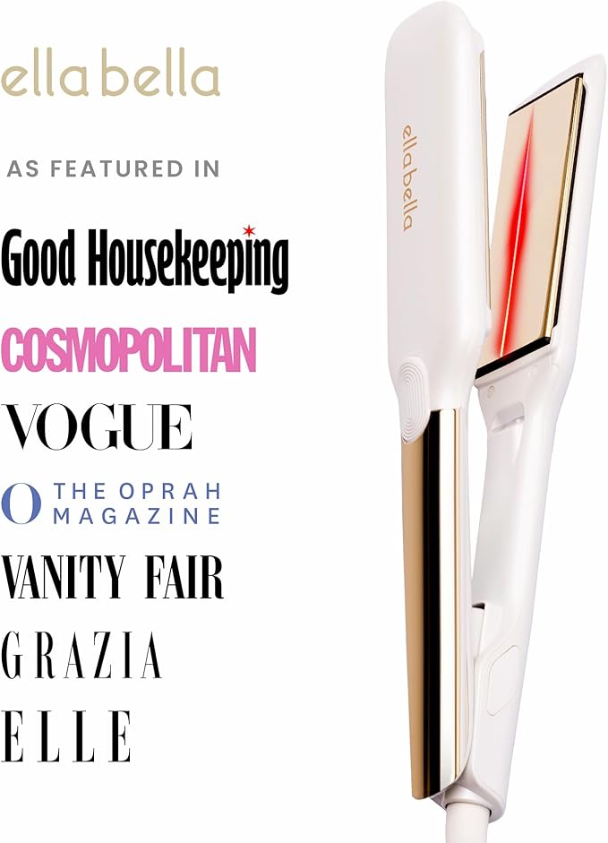 ELLA BELLA® Titanium Flat Iron Hair Straightener (with Infrared) • Professional Straightening Iron • Digital Display to Accurately Control Temperature • As Featured in Good Housekeeping - Gloss White