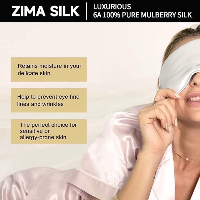 ZIMASILK Adjustable 22 Momme 100% Pure Mulberry Silk Sleep Mask, 3D Contoured Cup Eye Mask for Sleeping, Super Soft Breathable Blindfold, Perfect Blocks Light for Sleeping (Black)