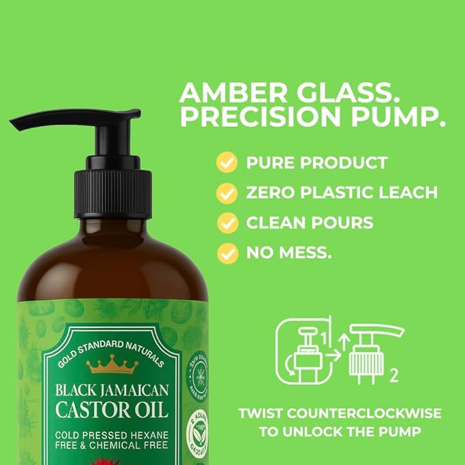 Black Jamaican Castor Oil – 16 oz Bottle with Pump | Cold-Pressed, Hexane-Free | Promotes Thicker Hair, Fuller Eyebrows & Longer Lashes | Deep Moisturizer for Skin & Scalp