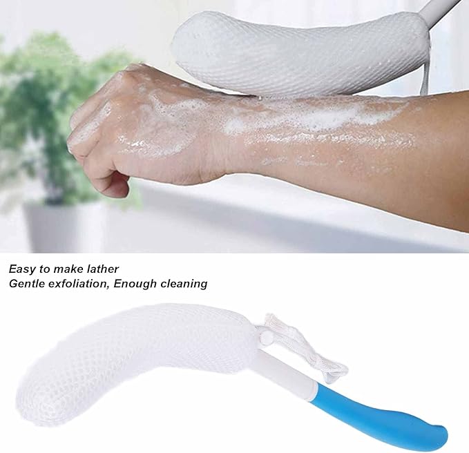 Shower Brush Long Handle,Bath Brush Long Curved Handle Soft Sponge Body Cleaning Exfoliating Shower Brushes Back Brush Scrubber Body Skin Exfoliation Tool Handled Bath Body Brush for Men Women