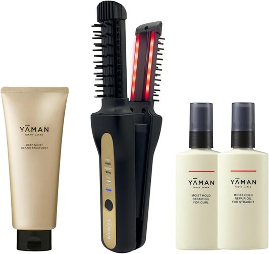 YA-MAN Spa Styler Kit: Hair Goals — Volume & Lift | Cordless Heated Brush + Moisture Repair Oil Set | J-Beauty Hair Kit for Shine, Smoothness & Lift