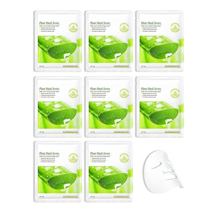 8 Pack Aloe Vera Face Sheet Mask Skincare,Hydrating Face Mask For Sensitive Skin,Moisturize,Soothing,Nourish for All Skin Types,Natural Spa Party Facial Mask Skincare Set for Women Men Girls