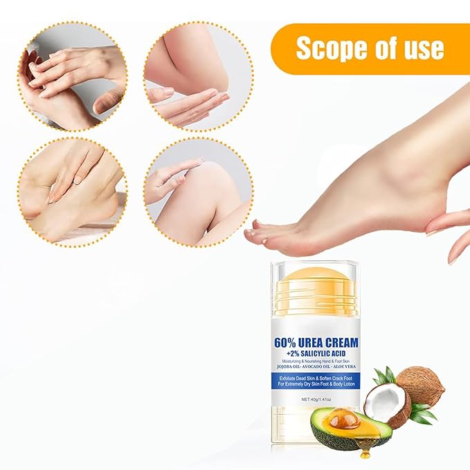 60% Urea Foot Cream Care Stick for Feet Plus 2% Salicylic Acid, 2026 New Urea Heel Stick Cream 60 Percent Foot Callus Remover Cream for Feet Maximum Strength, for Dry Cracked Heels, Hands, Knees