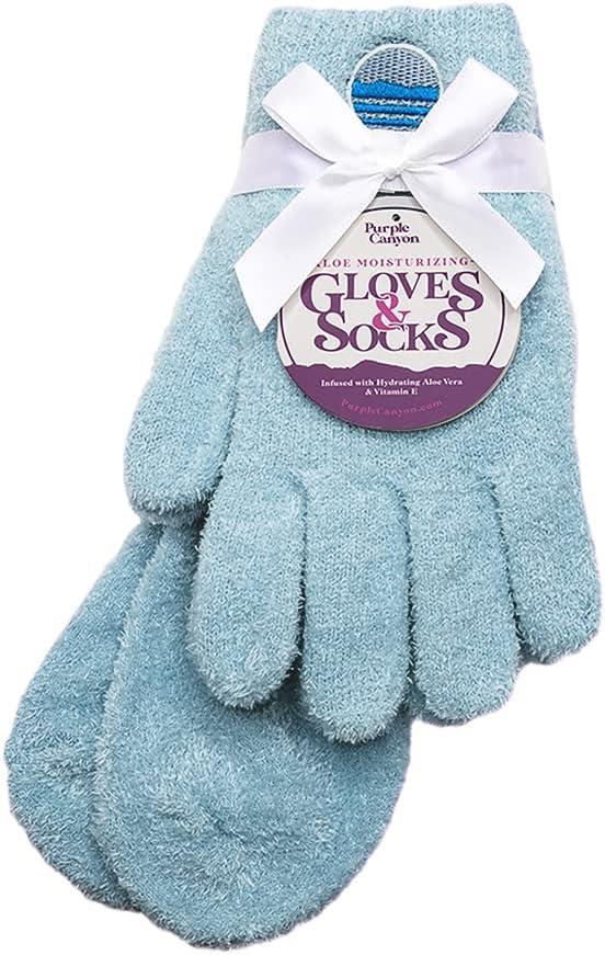Aloe Socks and Gloves Set | Blue Moisturizing Socks and Gloves Infused with Aloe and Vitamin E | Spa Socks and Gloves for Women