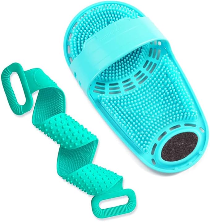 Silicone Body and Foot Cleaning Brush Set- Shower Foot Scrubber,Easy Feet Cleaning Brush,with Soft Silicone Bristles and Non-Slip Suction Cups