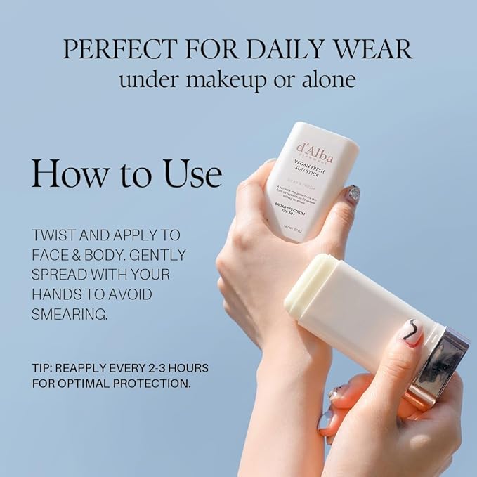 d'alba Piedmont Air Fit Fresh Sun Stick, OTC BROAD SPECTRUM SPF 50+, Non-Sticky On-the-Go Sun Protection, Outdoor Essential Vegan NEW Type Sun Stick, Silky & Fresh, Korean Skin Care (0.7 Oz.)