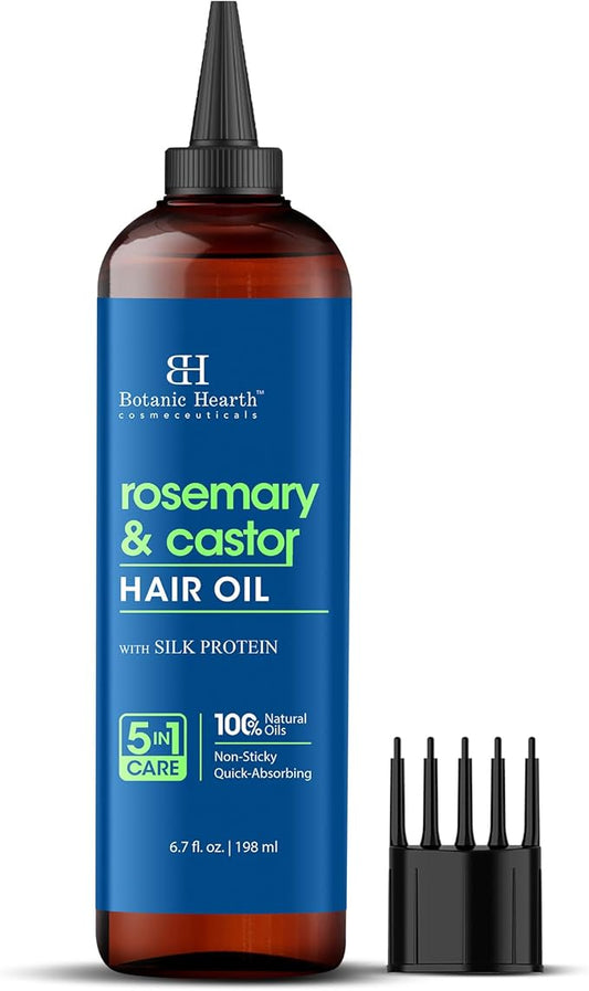 Botanic Hearth Rosemary & Castor Hair Oil (6.7 Fl Oz) |Nourishing and Strengthening Hair Treatment for Thicker, Healthier|Looking Hair | Paraben Free | Suitable for All Hair Types
