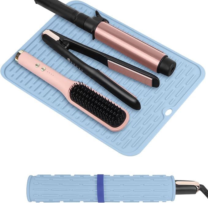 Oversize Silicone Heat Resistant Mat for Curling Irons, Flat Irons, Hair Straighteners and Hot Hair Styling Tools, Portable Hot Tools Cover Pad for Travel Vanity Salon(14.2" x 11.0")