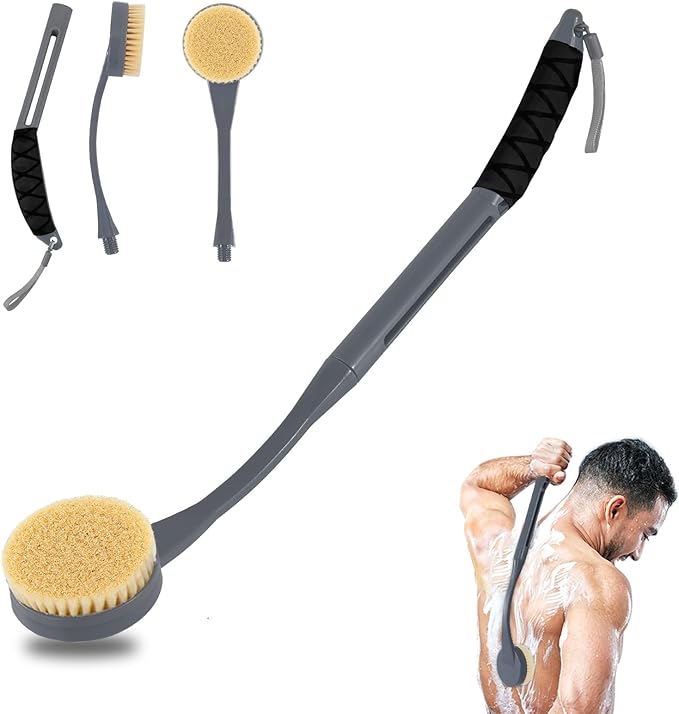 Back Scrubber for Shower,20.5" Long Handle Shower Brush for Body for Deep Clean,Back Brush for Shower for Men Women(Grey)