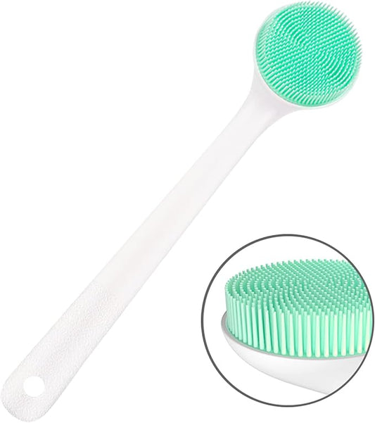Silicone Body Scrubber Exfoliator, Back Brush Long Handle for Shower with Soft Bristles, Shower Brush Scrubber for Body Men and Women, BPA Free, Non-Slip