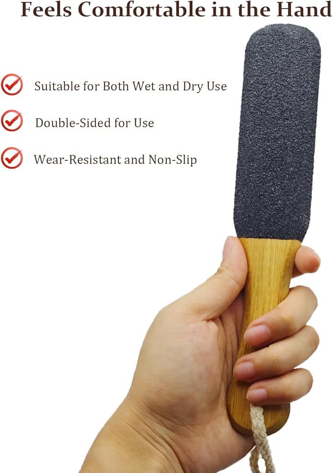 Pumice Stone Foot File, 2 Pack Wooden Pedicure Foot Scrubber Remover for Feet, Heels, Elbows, Hands in Shower, Professional Foot Rasp for Wet and Dry Feet, Foot Care Tools for Women Men（Black）