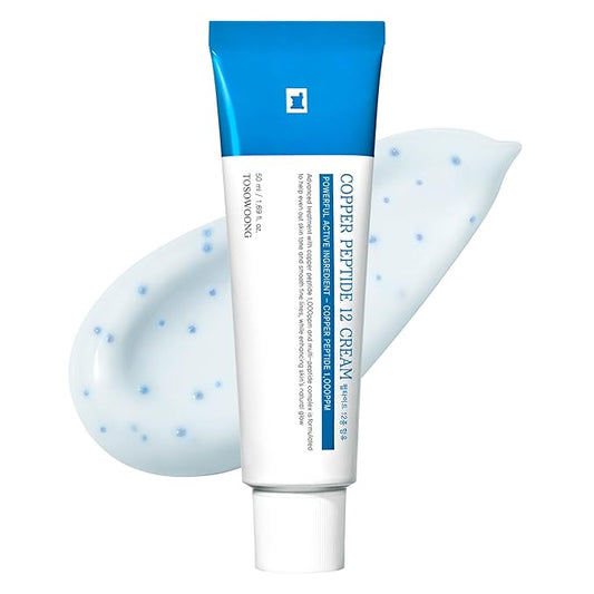 TOSOWOONG Copper Peptide 12 Cream, 99% Purity of Copper Tripeptide-1, GHK-Cu, 12 Multi-Peptide Powerful Anti Aging Formula for Fine Lines, Firming, Skin Elasticity, Korean Skincare, 50ml / 1.69 fl.oz.