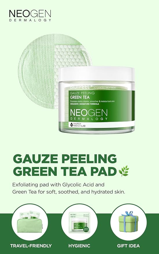 DERMALOGY by NEOGENLAB Bio-Peel Gauze Peeling Pads, Green Tea, 8 Count