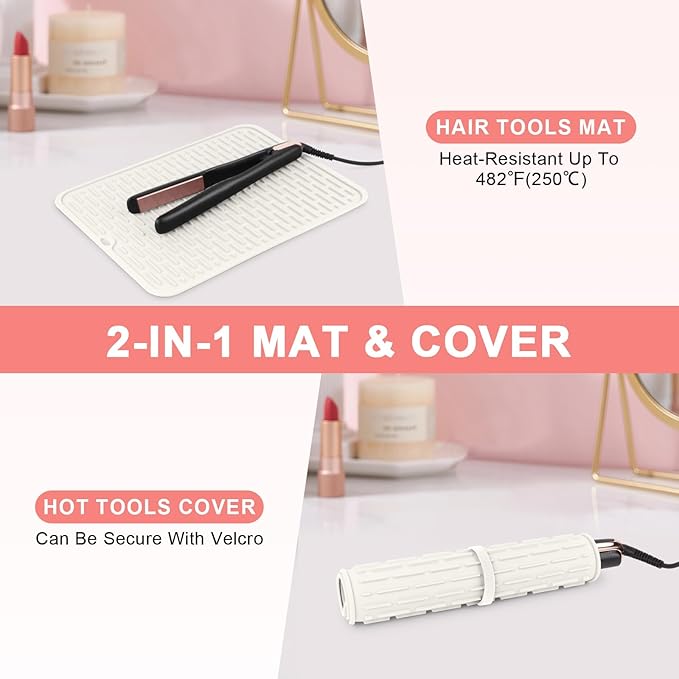 Oversize Silicone Heat Resistant Mat for Curling Irons, Flat Irons, Hair Straighteners and Hot Hair Styling Tools, Portable Hot Tools Cover Pad for Travel Vanity Salon(14.2" x 11.0")
