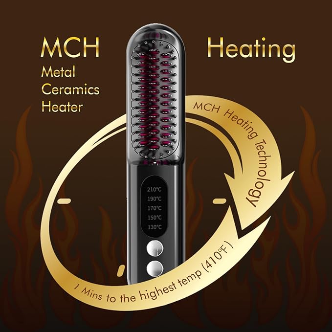 Mindrain Mini Cordless Hair Straightener Brush Pro A+, Portable Straightening Brush for Travel, Ionic Hot Comb Straightener, USB Rechargeable, It can be Used While Charging, Gifts for Women. (Black)