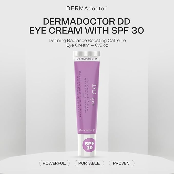 DERMAdoctor Caffeine Eye Cream for Dark Circles, Anti Aging Illuminator, Hydrating Under Eye Cream with SPF 30 for Puffiness, Wrinkles, and Bags Under Eyes, Dermatologist Formulated - 0.5 oz