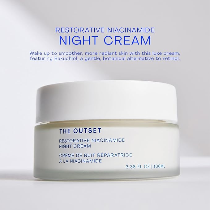The Outset Restorative Niacinimide and Bakuchiol Night Cream - Gentle Fragrance Free Anti-Aging Moisturizer - Wrinkle reducing - Clean, Vegan, Gluten Free - All Skin Types, Sensitive Skin - 1.7 fl oz