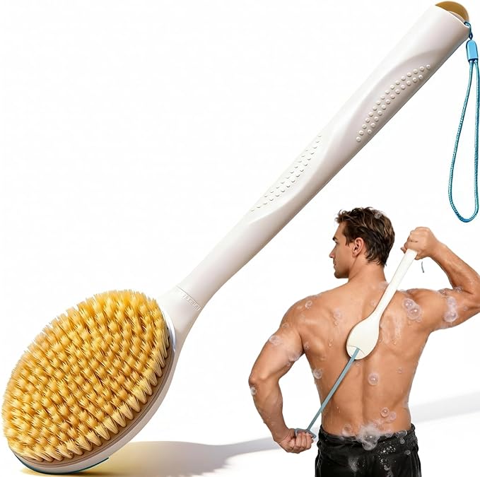 BUBBLEDANCE® Back Scrubber for Shower, Shower Brush with Extendable Long Handle (17.5-31.9 Inch), Anti-Slip Body Exfoliator for Bath, Dry Brush and Massage