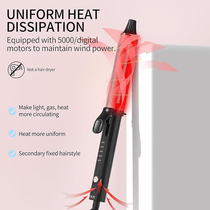 K&K 1 1/2 Inch Red Light Therapy Infrared Heated Curling Iron Curling Wand Ceramic Curling Irons -Creates Root Volume & Loose Curls Volume Curls Dual Voltage Cool-AIR TECH Hair Styling Tool