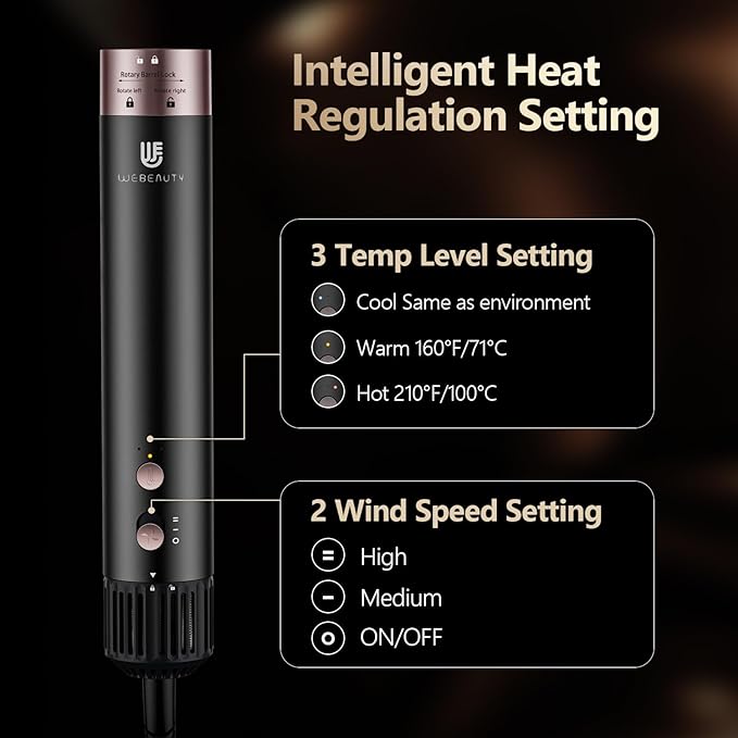 Hair Dryer Brush Air Styler: High Speed Blow Dryers Hair Styling Tool Set with 1 1/4 Inch Curling Iron Hot Airflow Auto Wrap Curler, Negative Ionic for Fast Drying Curling Volumizing Smoothing Gold