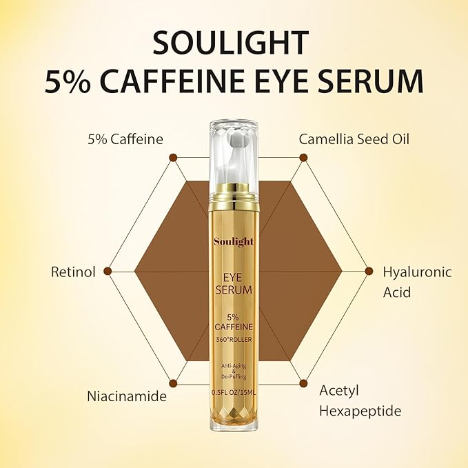 Eye Serum with 5% Caffeine, Retinol, Niacinamide & Hyaluronic Acid - Anti-Aging Treatment Balms for Dark Circles, Puffiness, Wrinkles & Bags - Under Eye Brightening & Firming Cream