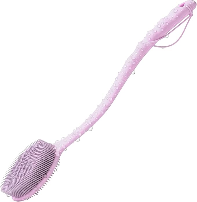 Long Handle Back Scrubber for Shower - 19 inch Extended Reach Silicone Body Brush - Avilana Bath Scrubber Extended Reach Tool - Easy Grip Body Wash Brush Gift