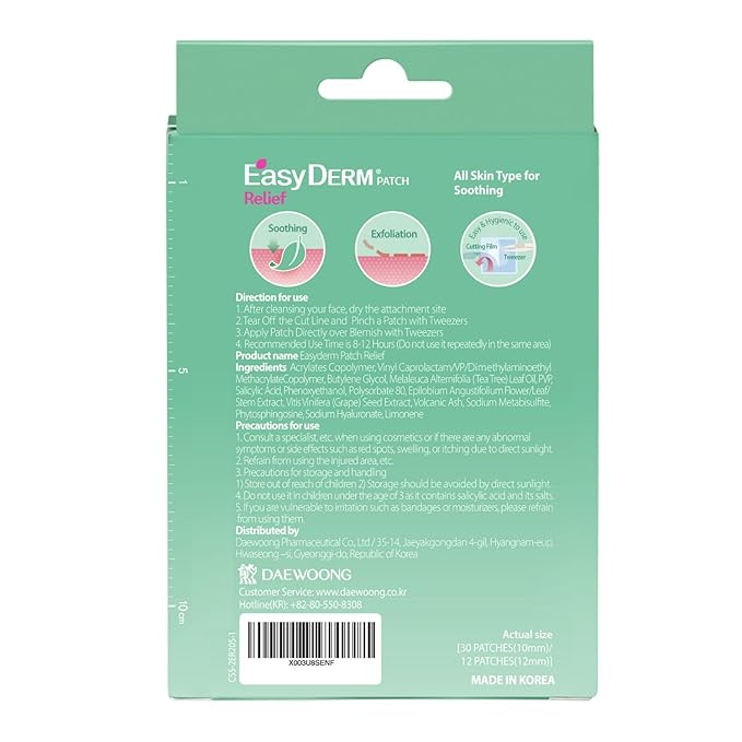 EasyDerm Relief Invisible Patch(42 counts) I Contains 10,000ppm of Tea Tree Oil, Pimple Patch, Ultra-slim 0.1mm, Waterpoof, Korean Pimple Patches Stocking Stuffer Holiday Gift MUST HAVE