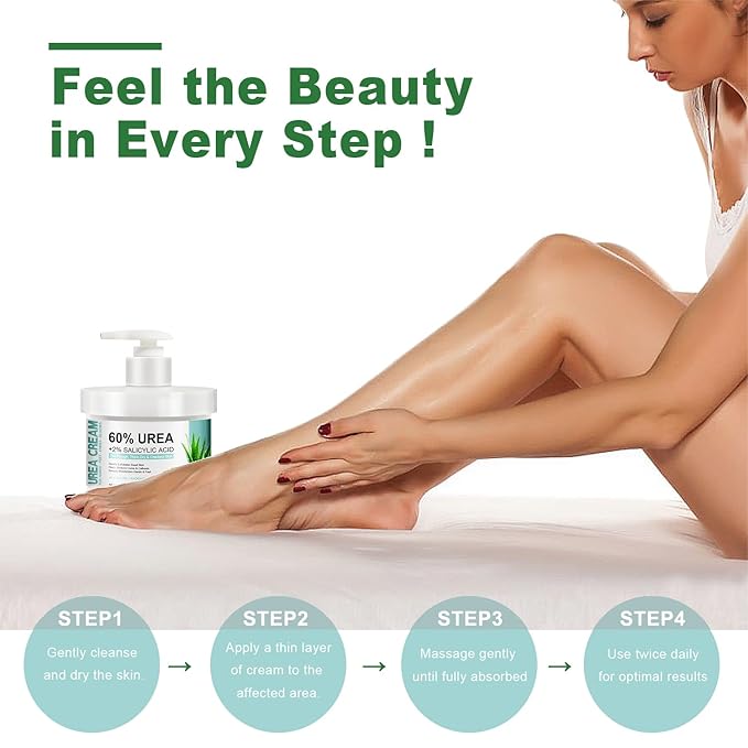 60% Urea Cream for Feet with 2% Salicylic Acid, Foot & Hand Cream for Dry Cracked Heels with Jojoba Oil, Avocado Oil & Aloe Vera, Urea Lotion for Elbows, hands, Knees & Callus Remover, 8.45 oz