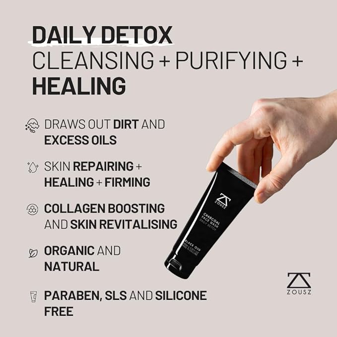 ZOUSZ Black Oud Charcoal Face Wash for Men – Daily Detox Activated Charcoal Face Cleanser – Premium Mens Skincare – Refreshing Face Wash Gift for Men, 100ml
