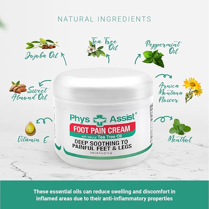 PhysAssist Soothing Foot Cream to Feet and Legs. 4 oz Jar