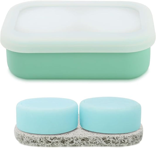 Leak Proof Travel Soap Case,Solid Shampoo Bar Holder, Silicone Soap Container with Draining Layer, Portable Bar Soap Holder for Bathroom, Camping, Gym, Easy to Clean (Green, Large)