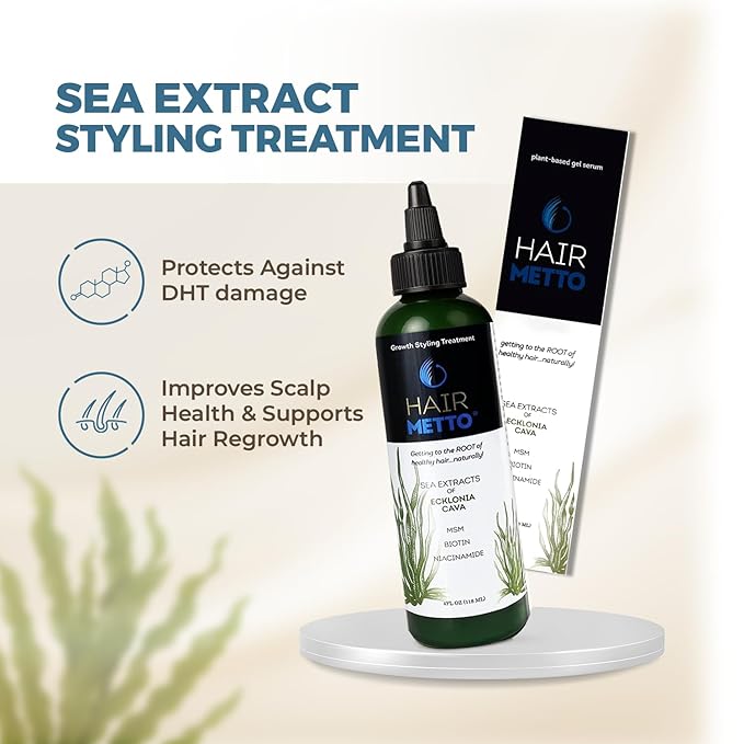 Hairmetto Ecklonia Cava Extract Hair Growth Serum – Styling Gel with Vitamins MSM, Niacinamide & Biotin– Hair Growth Booster for all Hair Types - 4oz (118ml)