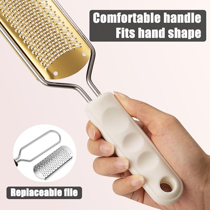 White Foot File & Callus Remover – Professional Pedicure Tool for Dead Skin Removal, Cracked Heels & Smooth Feet – Ultimate Stainless Steel Foot Scrubber for Soft, Healthy Feet (White A)