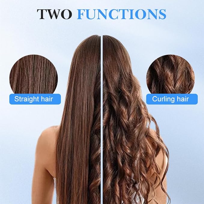 Cordless Hair Straightener Brush, Portable Mini Hair Straightening Comb with 3 Temperature Options, Fast Heating Travel Hair Straightener for Women (Blue)