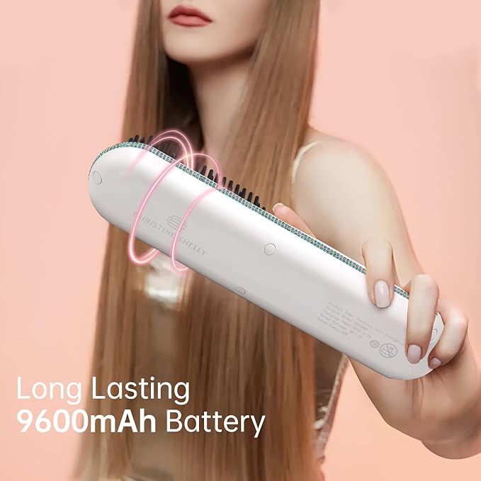 Cordless Hair Straightener Brush, Go Brush Pro, Portable Crystal Diamond Bling Mini Straightening Brush for Travel, Negative Ion Hot Comb with 9 Temps, Anti-Scald Ceramic, Fast Charging for Women