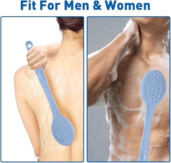 Back Scrubber for Shower with Handle, 2 PCS Bath Brush Stiff Bristles, Anti Slip, Body Exfoliator for Bath, Backbrush for Shower Men & Women