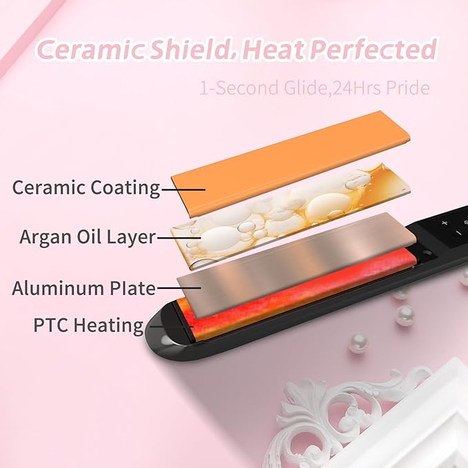 Flat Iron Hair Straightener and Curler - Professional Wet to Dry Straightener with 3D Floating Ceramic Plates, Travel Dual Voltage, LED Display, Fast Heat Up, Auto Shut Off, Silicone Mat