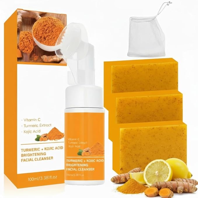 Turmeric Soap Wash and Care Two Piece Set, Tuemeric Facial Cleanser & Turmeric Soap Combo, Cleansing Mousse for Facial Deep Cleansing and Body Skin Care