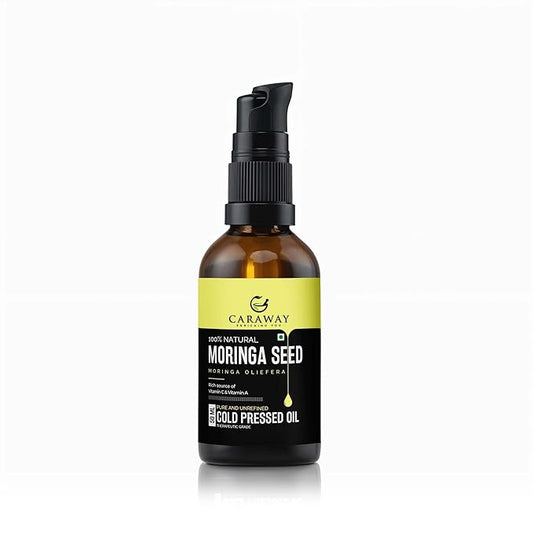 CARAWAY Organic 100% Pure Cold-Pressed Moringa Seed Oil - 1.69 oz | Unrefined Moringa Oil - Anti-Aging & Anti-Dandruff | Great Oil for Hair, Skin and Face | Ideal Carrier Oil For Essential Oils Mixing