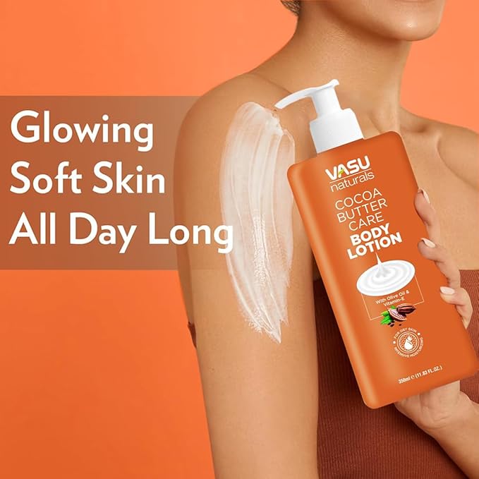 Vasu Naturals Cocoa Butter Body Lotion for Dry Skin - 24-Hour Hydration with Olive Oil & Vitamin E, Non-Greasy, Fast-Absorbing Moisturizer - Pack of 2-11.83 fl oz each