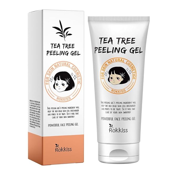 ROKKISS Tea Tree Peeling Gel (4.1fl oz) - Gentle Exfoliating Gel for Face & Body with Natural Cellulose, Remove Impurities for Smooth Skin, Korean Skin Care. Cica, Licorice & Aloe Vera Extracts.