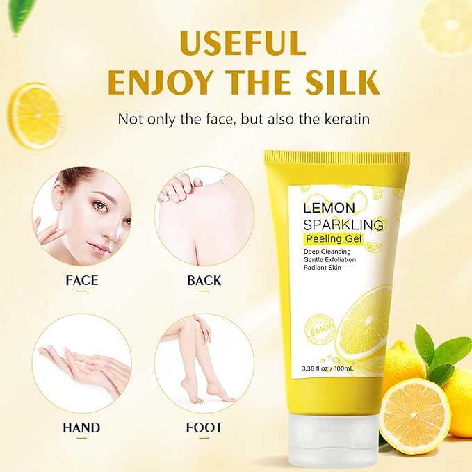 Lemon Exfoliating Gel,Peeling Gel Face Exfoliator,Removes Dead Cells,for Face & Body & Knee, Sebum Clear Pore Care, Soothing & Refreshing,Gently Daily Exfoliates For All Skin Types, 3.38 Oz