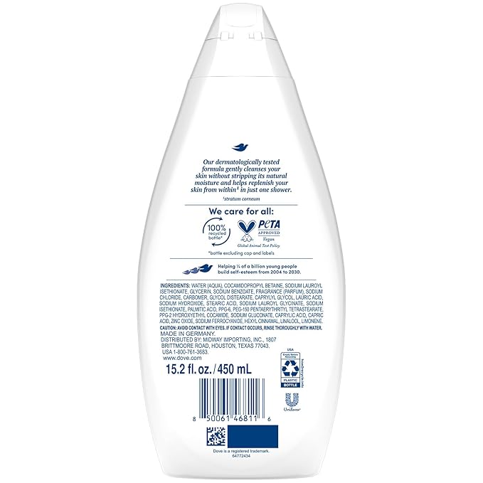 Dove Body Wash, Hydrate 6-Pack – Moisturizing Cleanser for Smooth, Soft Skin, 15.22 Oz Ea