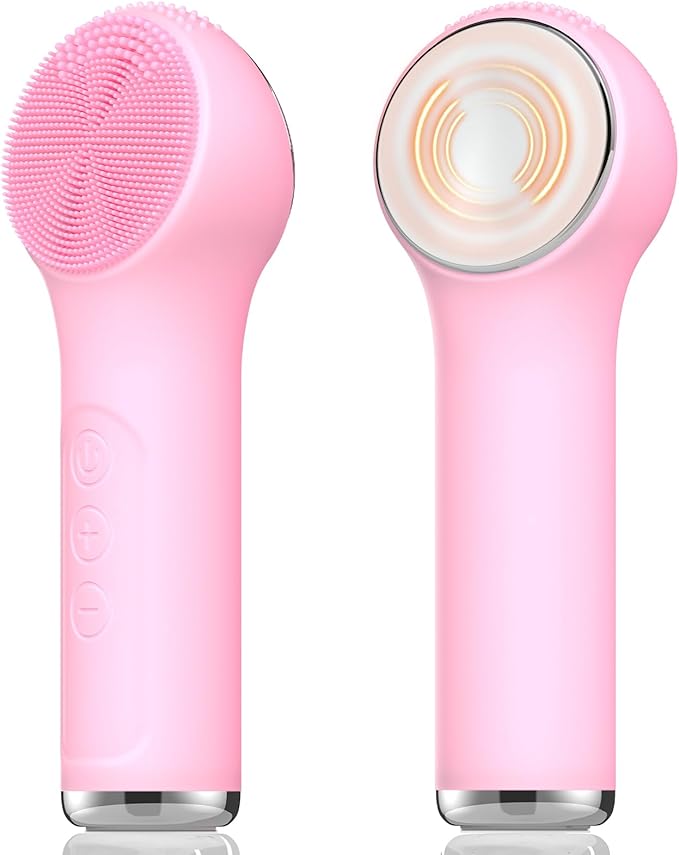 Silicone Facial Cleansing Brush, Portable Electric Face Scrubber with Heat and Vibration, 3 Modes Adjustable, Waterproof IPX6, USB-C Rechargeable, Deep Cleansing, Exfoliating and Massage